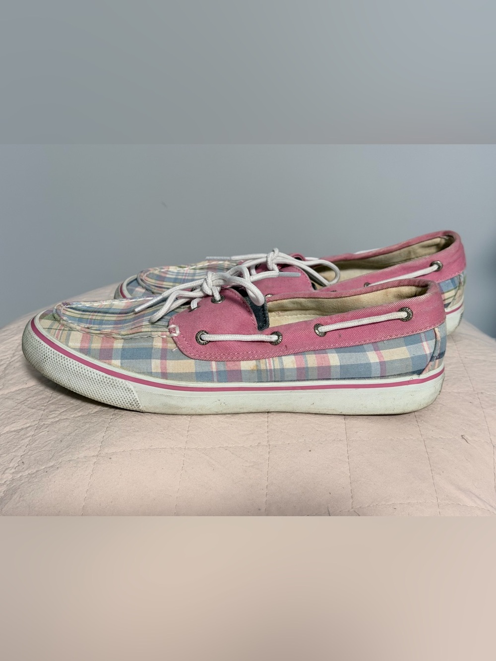 Casual Pink Plaid Boat Shoes - Women's Lace-Up Slip-Ons